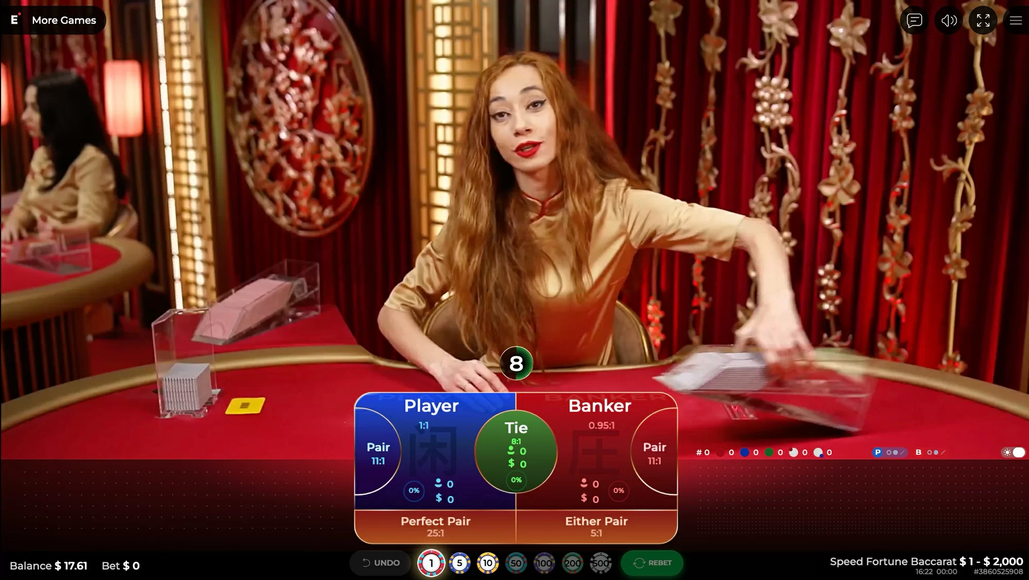 Live baccarat interface